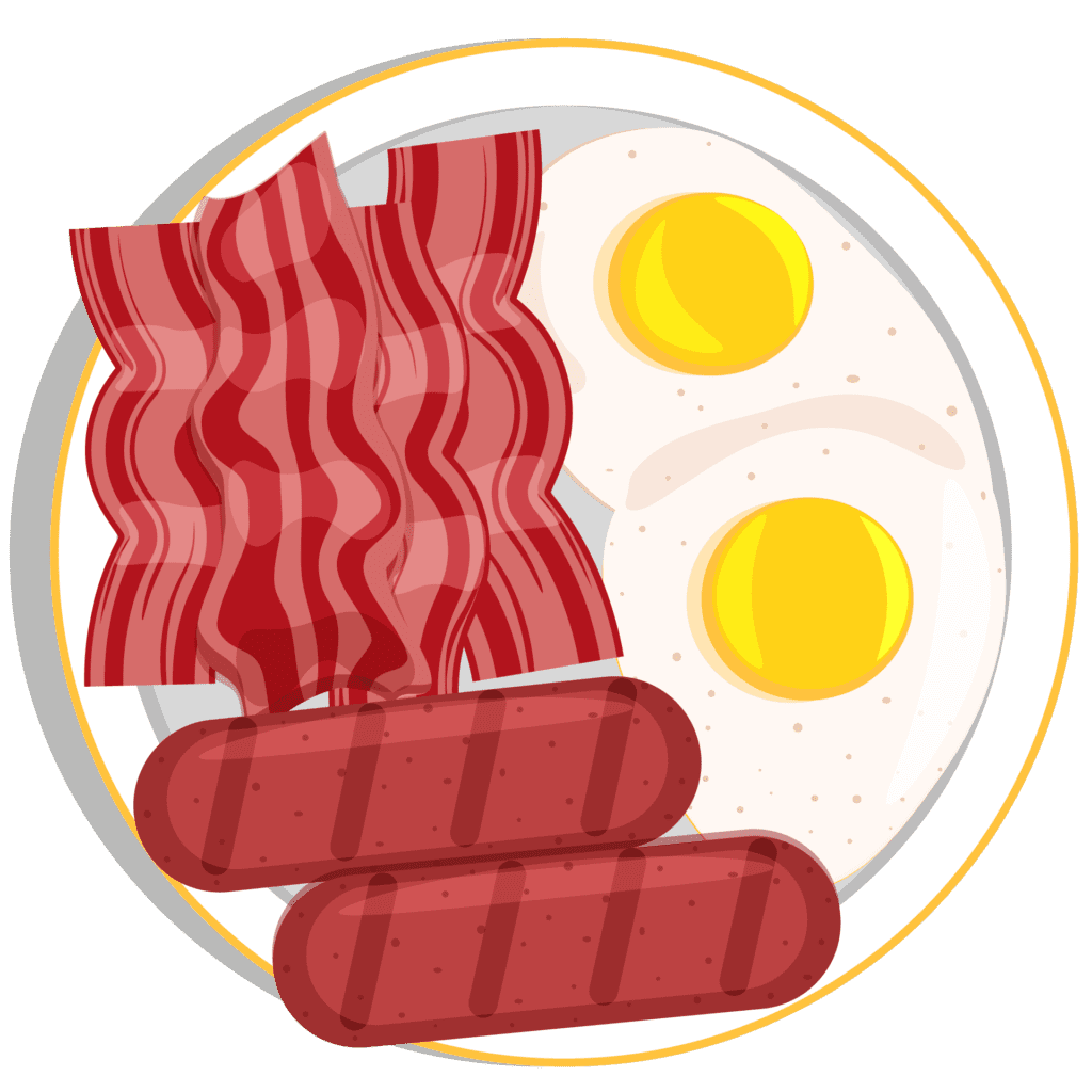 A Plate of Scrambled Eggs with Sausage and Bacon